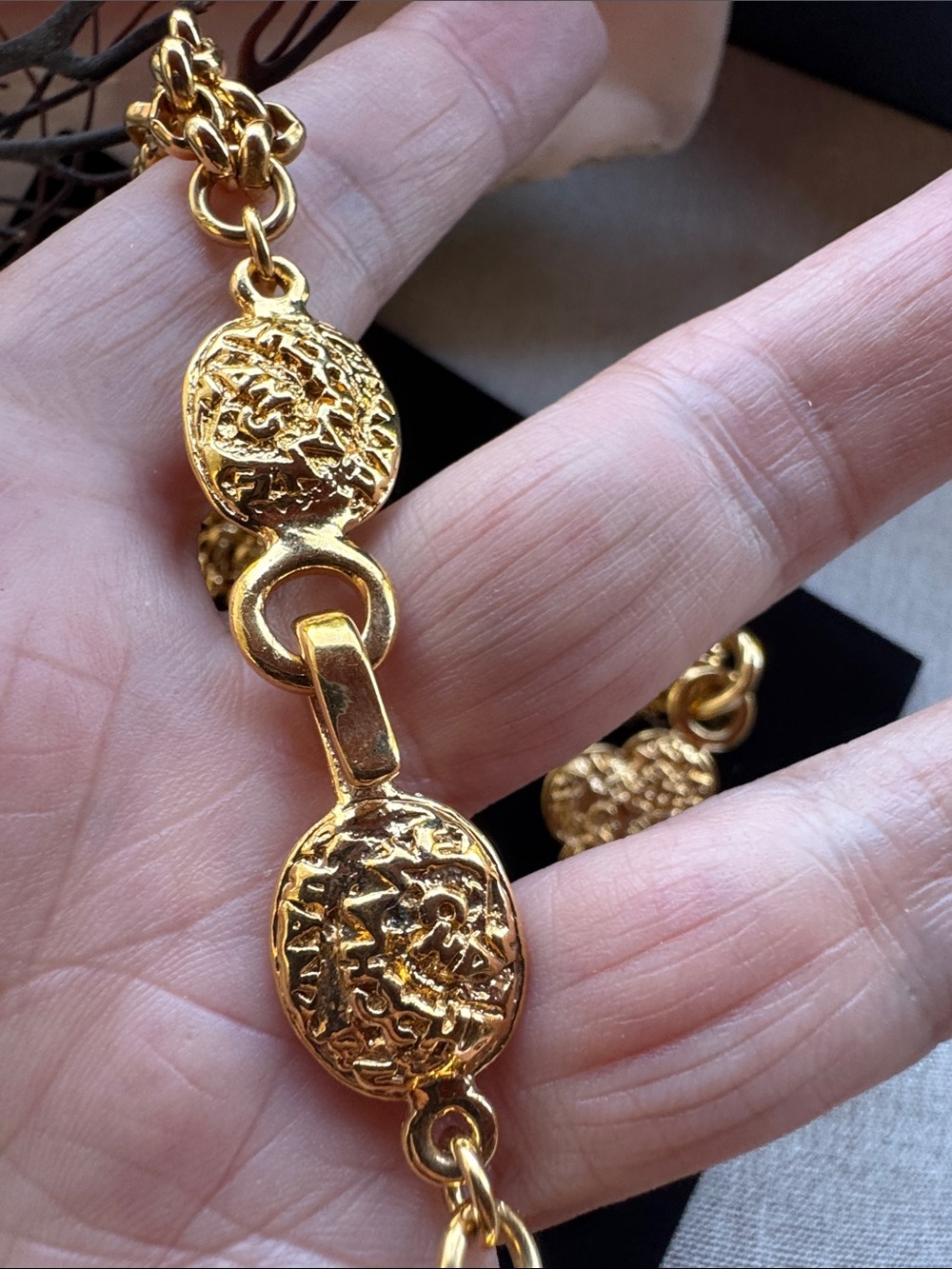SOLD

Chanel Vintage Gold Plated Clover CC Double Chain Necklace Includes COA - Picture 7 of 9